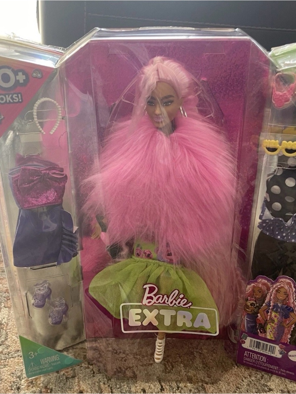 Barbie Extra Doll with Pink Fur Coat and Green Skirt